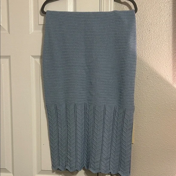 French Connection Light Blue Knit Pencil Skirt - Picture 1 of 4